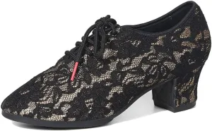 SWDZM Women's Ballroom Dance Shoes Lace-up Closed Toe Latin Modern Sala Performance Dance Practice Teaching Shoes,Model WDL-K1