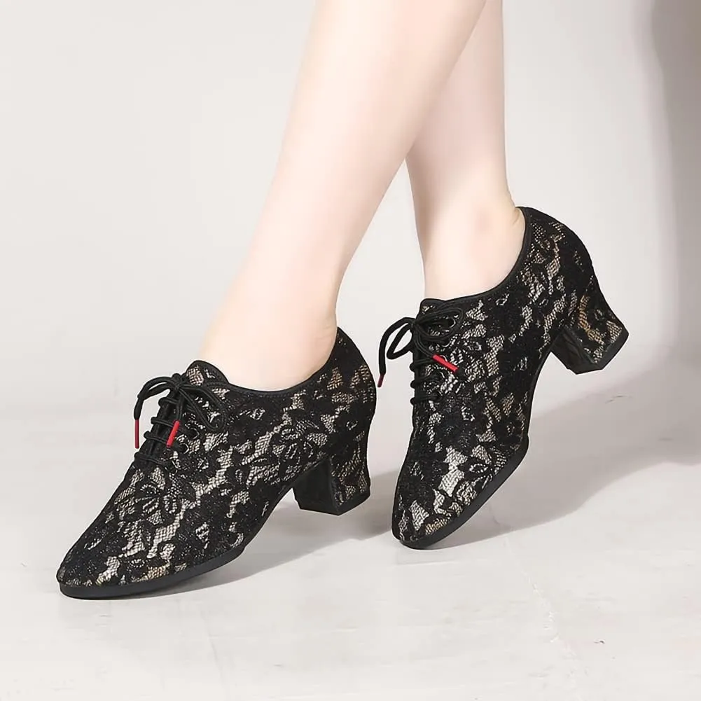 SWDZM Women's Ballroom Dance Shoes Lace-up Closed Toe Latin Modern Sala Performance Dance Practice Teaching Shoes,Model WDL-K1