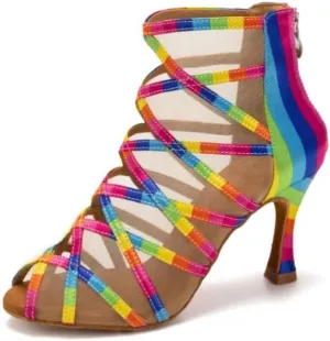 SWDZM Women's Latin Dance Shoes Mesh Peep Toe Salsa Ballroom Lace-up Ankle Dance Boots,Model L445