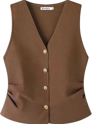 Sweater Vest Top for Women Dressy Sleeveless V Neck Cardigan Sweater Elegant Button Up 2025 Trendy Sweaters Tank Vest