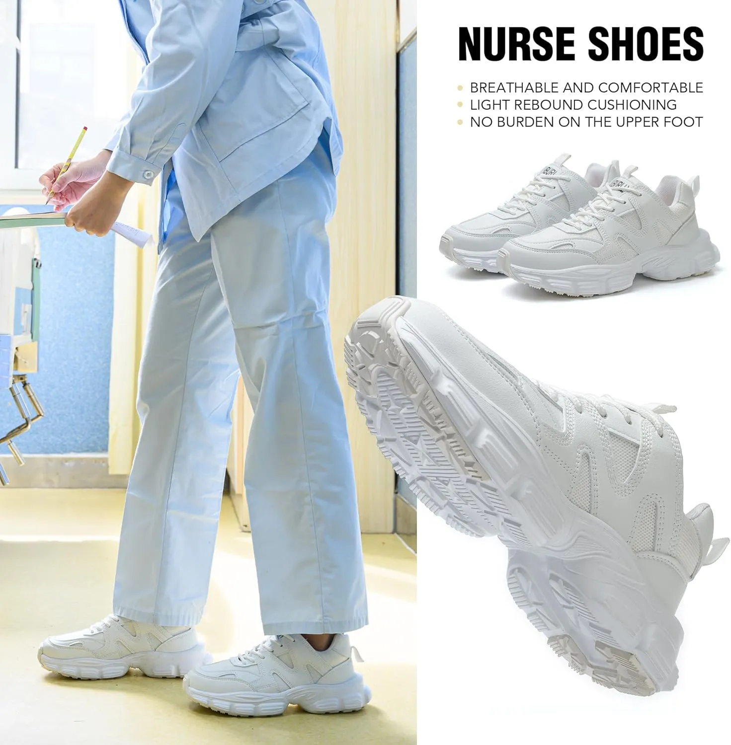 SYLPHID Non Slip Nursing Shoes Women Slip Resistant Food Service Shoe SR Walking Shoes for Nurses Wide Work Sneakers in Kitchen and Restaurant