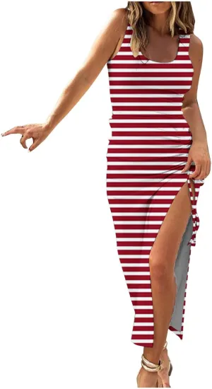 TANGNADE Women Bodycon Maxi Dress Sleeveless Drawstring Ruched Basic Party Club Slim Fit Trendy Casual Tank Dress