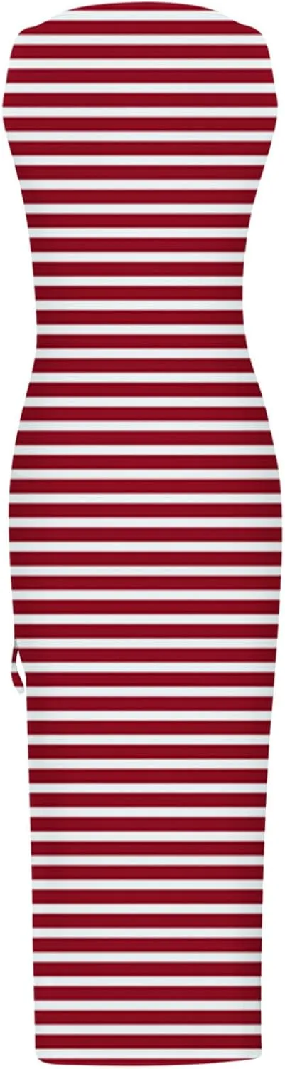 TANGNADE Women Bodycon Maxi Dress Sleeveless Drawstring Ruched Basic Party Club Slim Fit Trendy Casual Tank Dress