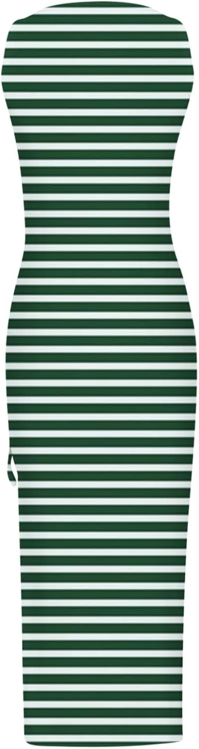 TANGNADE Women Bodycon Maxi Dress Sleeveless Drawstring Ruched Basic Party Club Slim Fit Trendy Casual Tank Dress