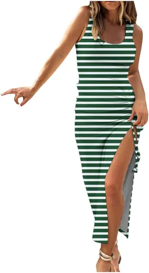 TANGNADE Women Bodycon Maxi Dress Sleeveless Drawstring Ruched Basic Party Club Slim Fit Trendy Casual Tank Dress