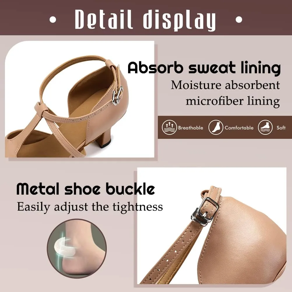 TINRYMX Women Ballroom Dance Shoes Closed Toe T-Strap Character Modern Latin Salsa Tango Waltz Performance Dancing Shoes,Model-YCL272