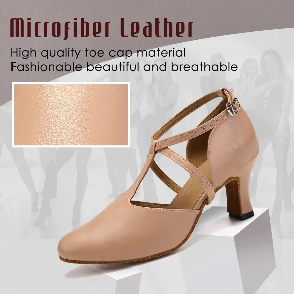 TINRYMX Women Ballroom Dance Shoes Closed Toe T-Strap Character Modern Latin Salsa Tango Waltz Performance Dancing Shoes,Model-YCL272