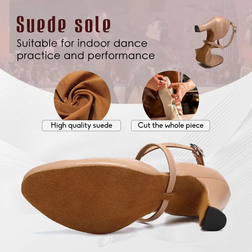 TINRYMX Women Ballroom Dance Shoes Closed Toe T-Strap Character Modern Latin Salsa Tango Waltz Performance Dancing Shoes,Model-YCL272