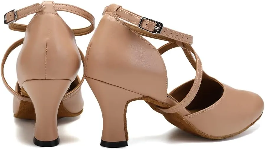 TINRYMX Women Ballroom Dance Shoes Closed Toe T-Strap Character Modern Latin Salsa Tango Waltz Performance Dancing Shoes,Model-YCL272