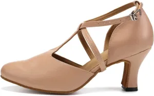 TINRYMX Women Ballroom Dance Shoes Closed Toe T-Strap Character Modern Latin Salsa Tango Waltz Performance Dancing Shoes,Model-YCL272