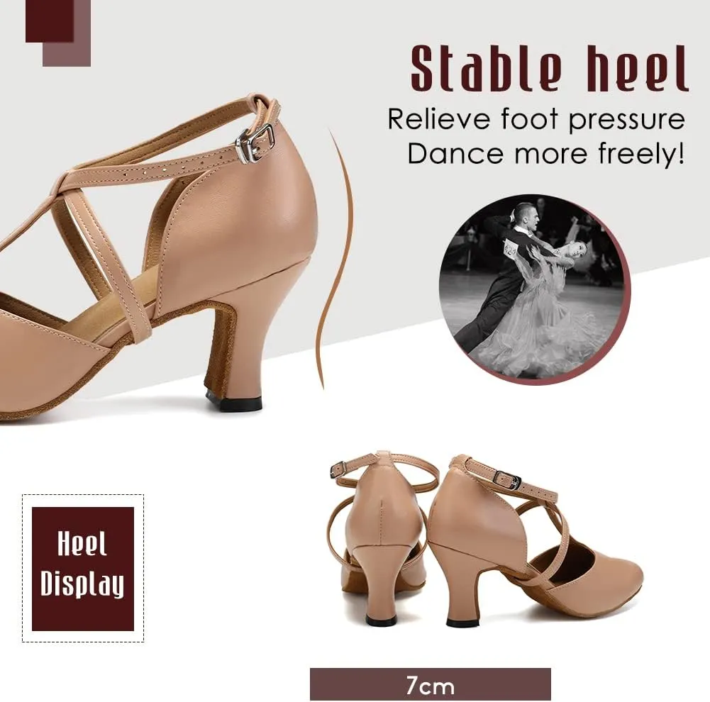 TINRYMX Women Ballroom Dance Shoes Closed Toe T-Strap Character Modern Latin Salsa Tango Waltz Performance Dancing Shoes,Model-YCL272