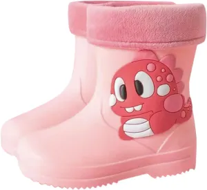 Toddler Boys Girls Dinosaur Rainboots with Fleece Lining Kids Lightweight Waterproof Rubber Mud Boots Winter