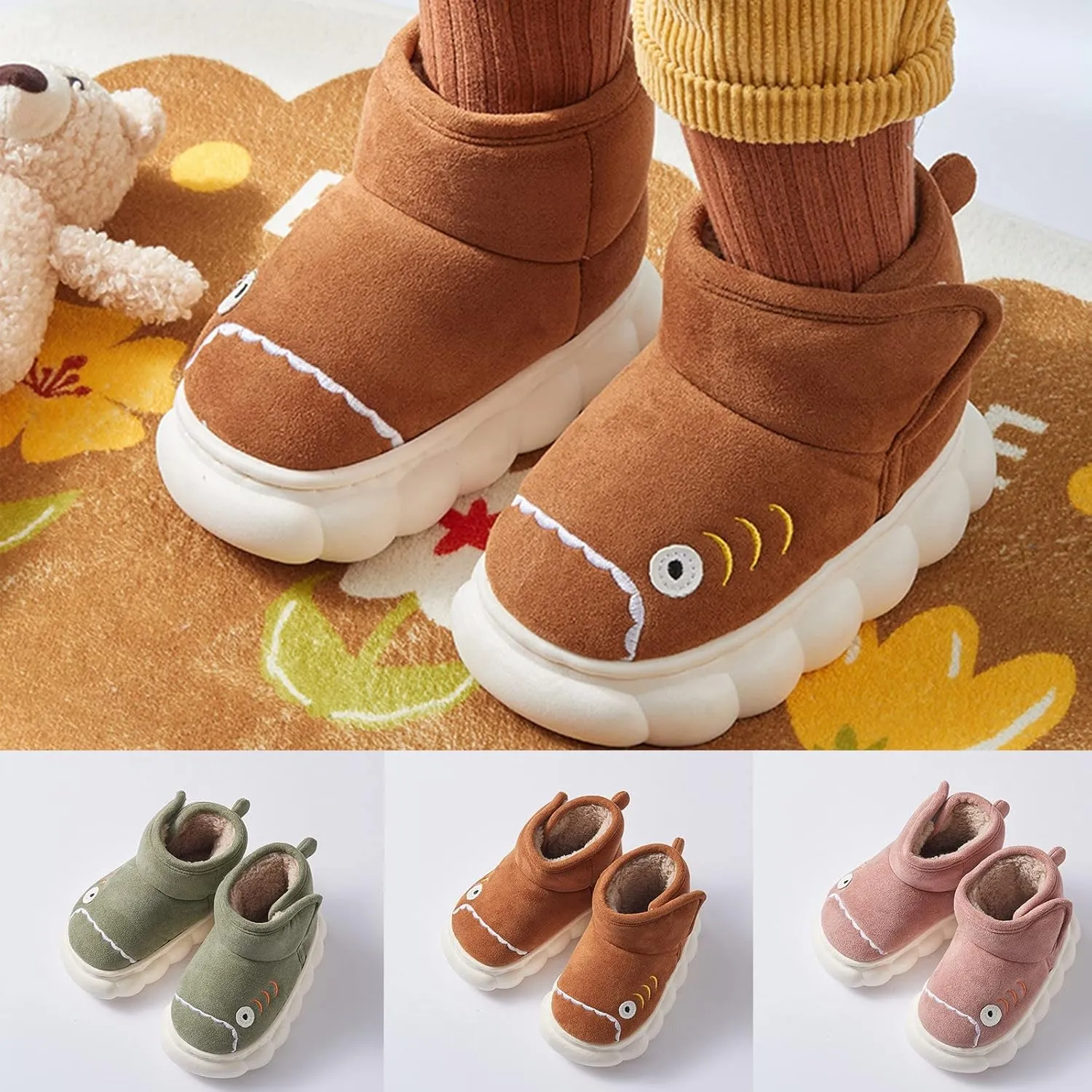 Toddler Boys Girls Winter Plush Boots for Cold Weather Kids Cartoon Animal Warm Faux ?????? Shoes with Hook/Loop