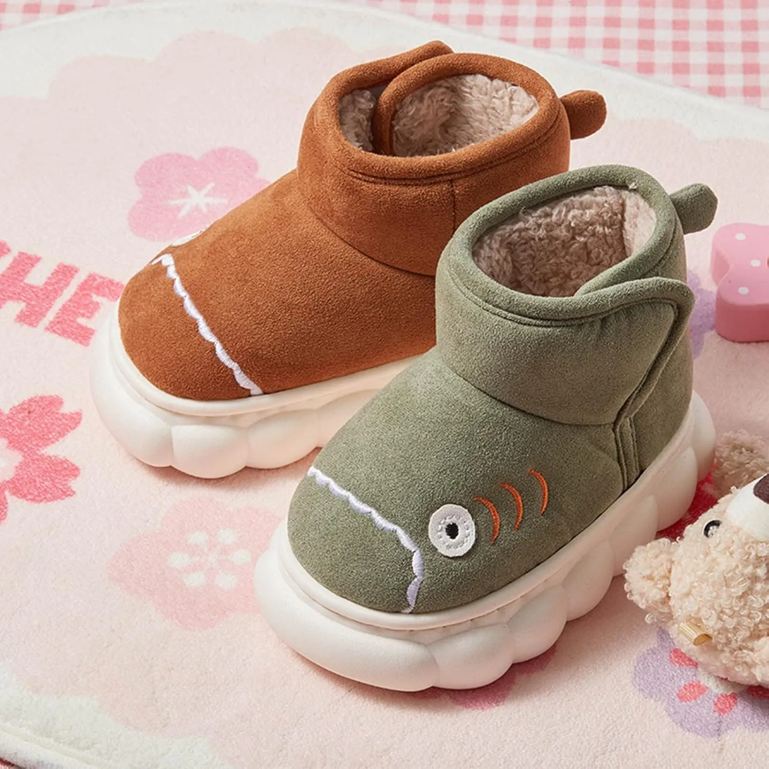 Toddler Boys Girls Winter Plush Boots for Cold Weather Kids Cartoon Animal Warm Faux ?????? Shoes with Hook/Loop