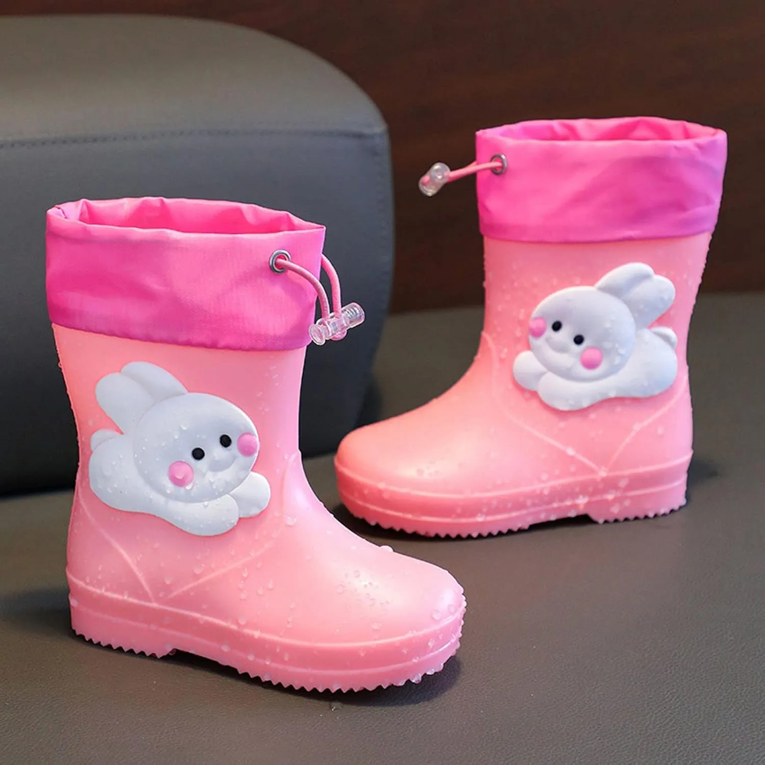 Toddler Kids aterproof Rain Boots Elastic Shrink Collar Mud Boots Girls Boys Rabbit Design Non Slip Boots