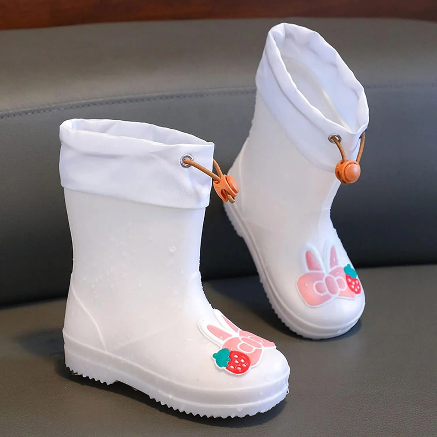 Toddler Kids aterproof Rain Boots Elastic Shrink Collar Mud Boots Girls Boys Rabbit Design Non Slip Boots