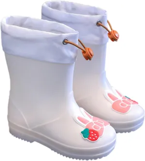 Toddler Kids aterproof Rain Boots Elastic Shrink Collar Mud Boots Girls Boys Rabbit Design Non Slip Boots