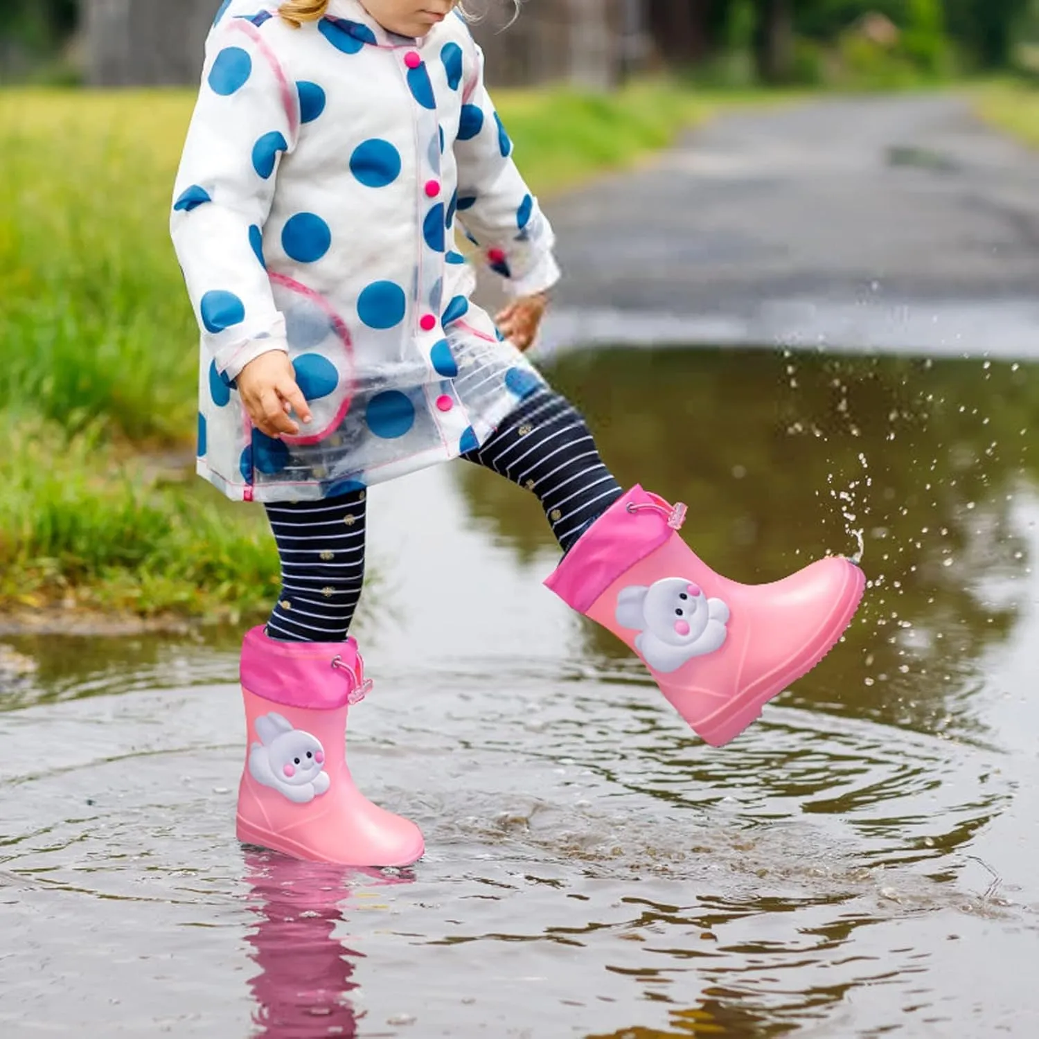 Toddler Kids aterproof Rain Boots Elastic Shrink Collar Mud Boots Girls Boys Rabbit Design Non Slip Boots