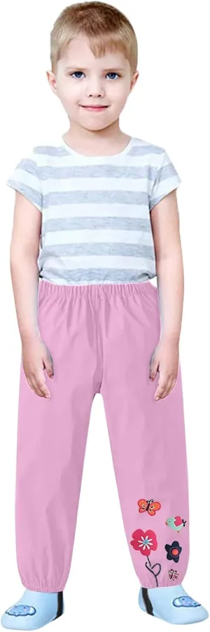 Toddler Rain Pants Baby Boys Girls Waterproof Trousers Mud Pants Lightweight Reusable Cute Butterfly Flower Rainwear