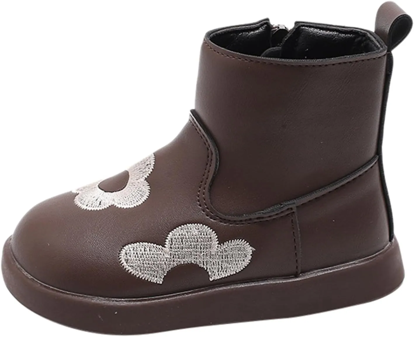 Toddler/Little Girls Short Ankle Boots Kids Flower Embroidery Side Zipper Dress Booties Casual School Flat Shoes