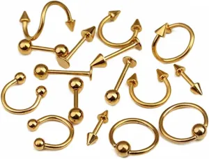 Tongue Bar Ring Jewelry Set Gold Plated 16pcs Kit Fashion Jewelry Belly Button Accessory