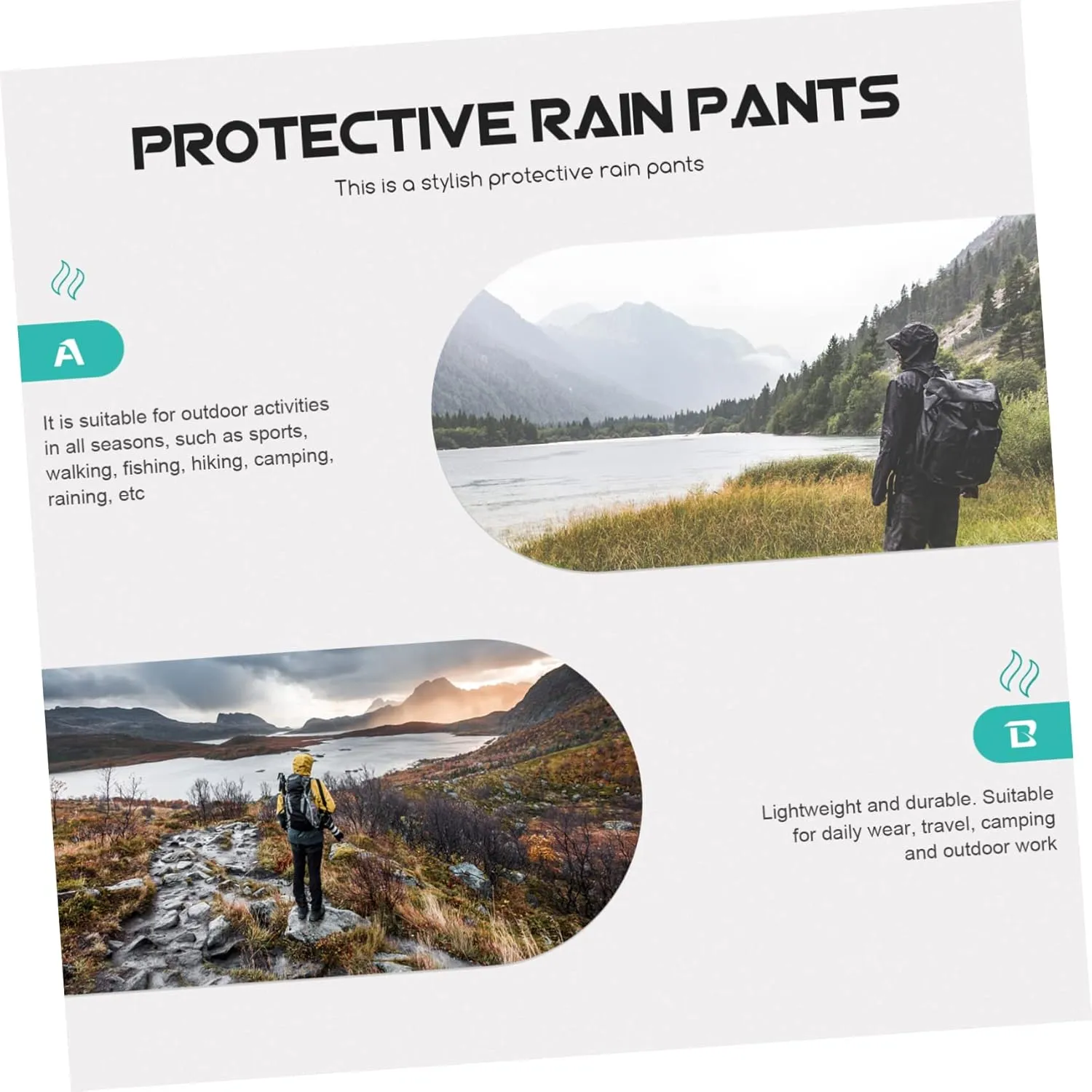 Totority Outdoor Adventure Pants Breathable Water Resistant Rain Pants for Men Women Black