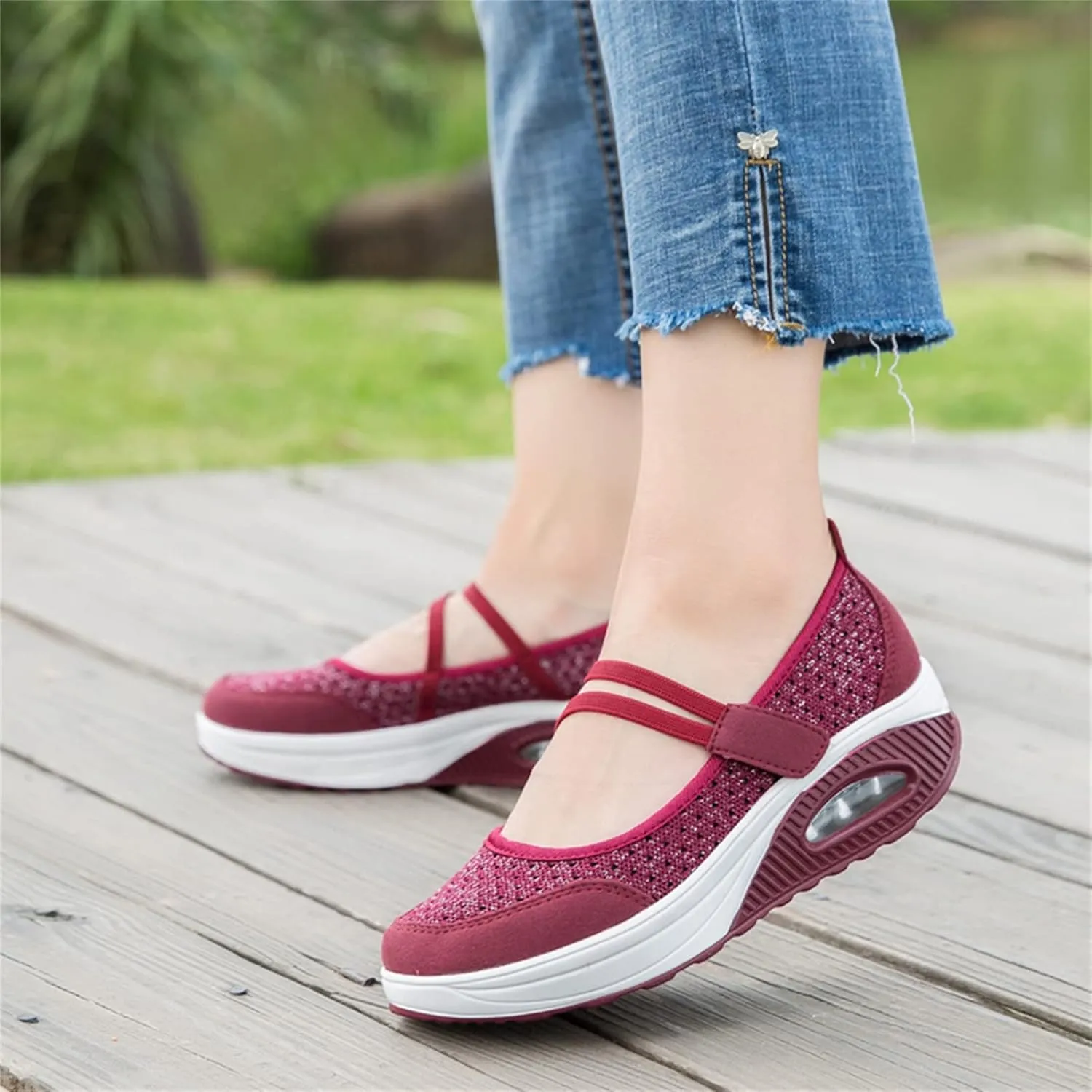 Touchmosees Women's Daily Walker Air Cushion Orthopedic Diabetic-Friendly Wedge Sneaker