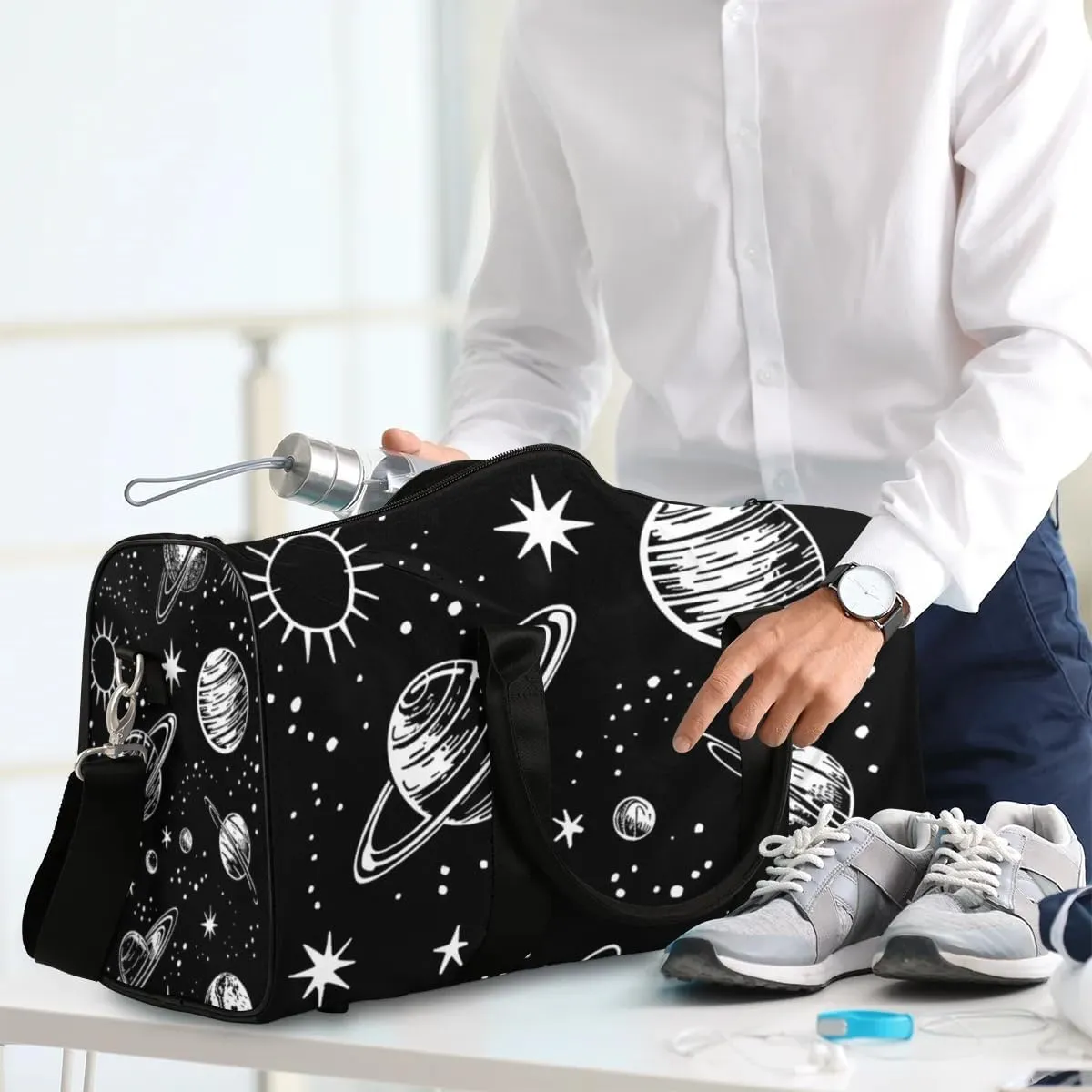Travel Duffel Bag, Planet Galaxy Universe Space Sports Tote Gym Bag Foldable Western Aztec Weekender Bag Carry on Luggage Handle Bag Overnight Shoulder Bag for Women Men,A-394