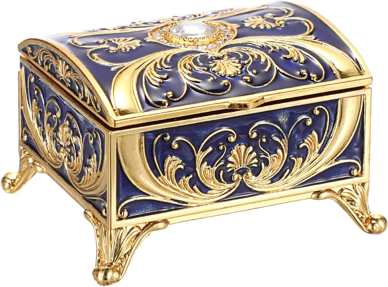 Treasure Chest Jewelry Box Small Enamel Jewelry Box Hand Painted Trinket Box Vinatge Golded Metal Jewelry Holder Decorative Keepsake Box for Earrings Rings Neckalaces