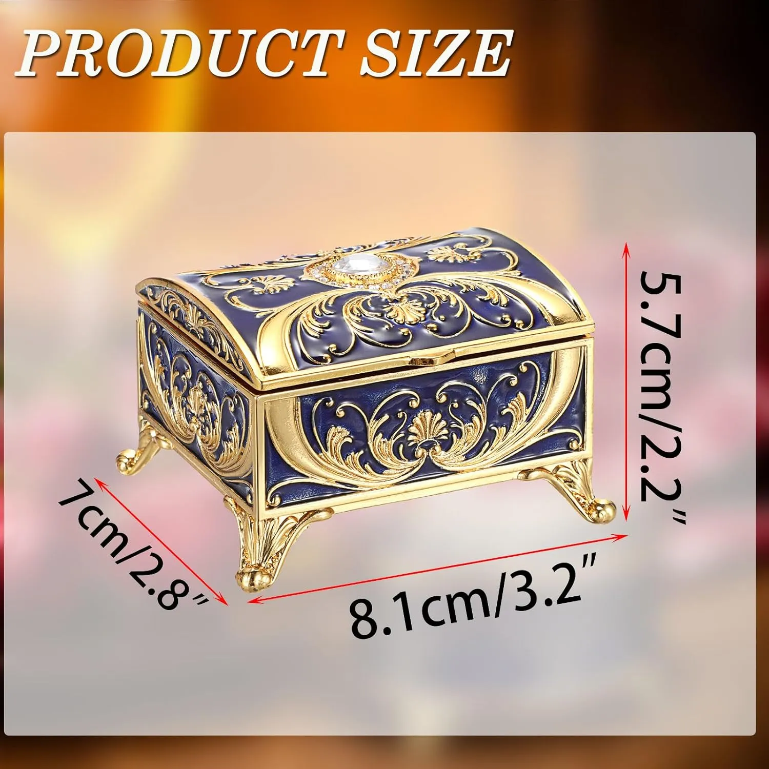 Treasure Chest Jewelry Box Small Enamel Jewelry Box Hand Painted Trinket Box Vinatge Golded Metal Jewelry Holder Decorative Keepsake Box for Earrings Rings Neckalaces