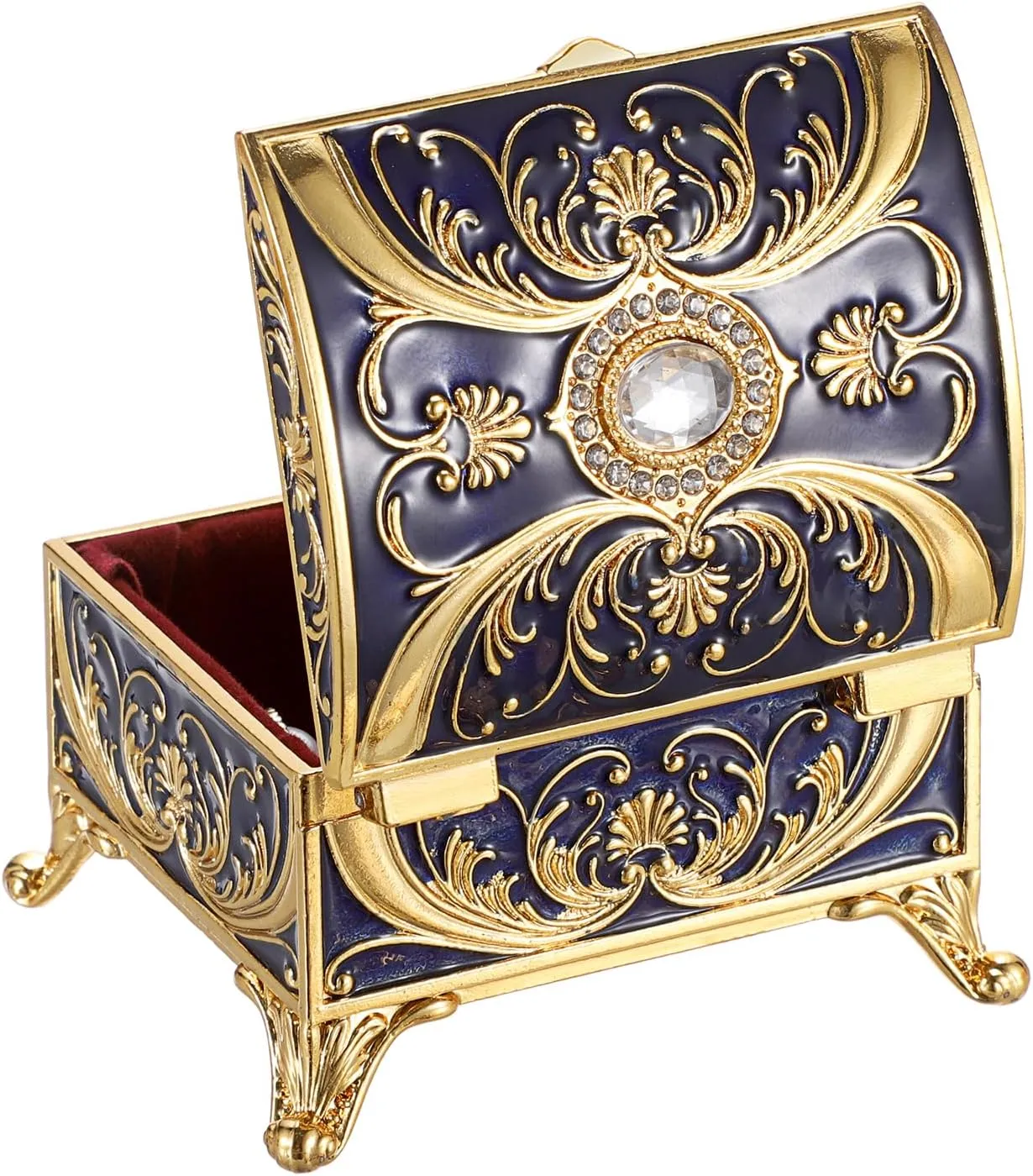 Treasure Chest Jewelry Box Small Enamel Jewelry Box Hand Painted Trinket Box Vinatge Golded Metal Jewelry Holder Decorative Keepsake Box for Earrings Rings Neckalaces