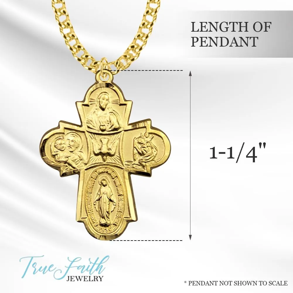 True Faith Jewelry Sterling Silver 5 Way Medal Cross Medal Pendant Necklace Religious Jewelry