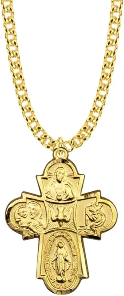 True Faith Jewelry Sterling Silver 5 Way Medal Cross Medal Pendant Necklace Religious Jewelry