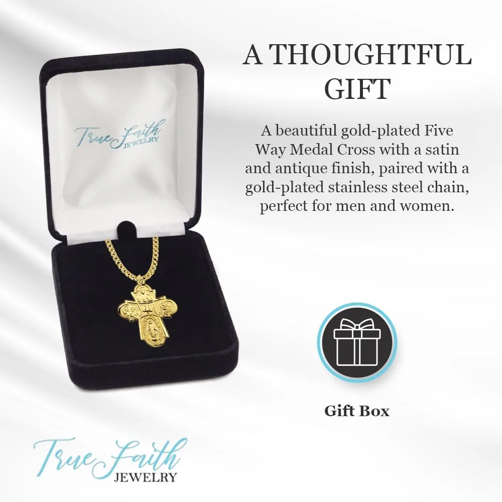 True Faith Jewelry Sterling Silver 5 Way Medal Cross Medal Pendant Necklace Religious Jewelry