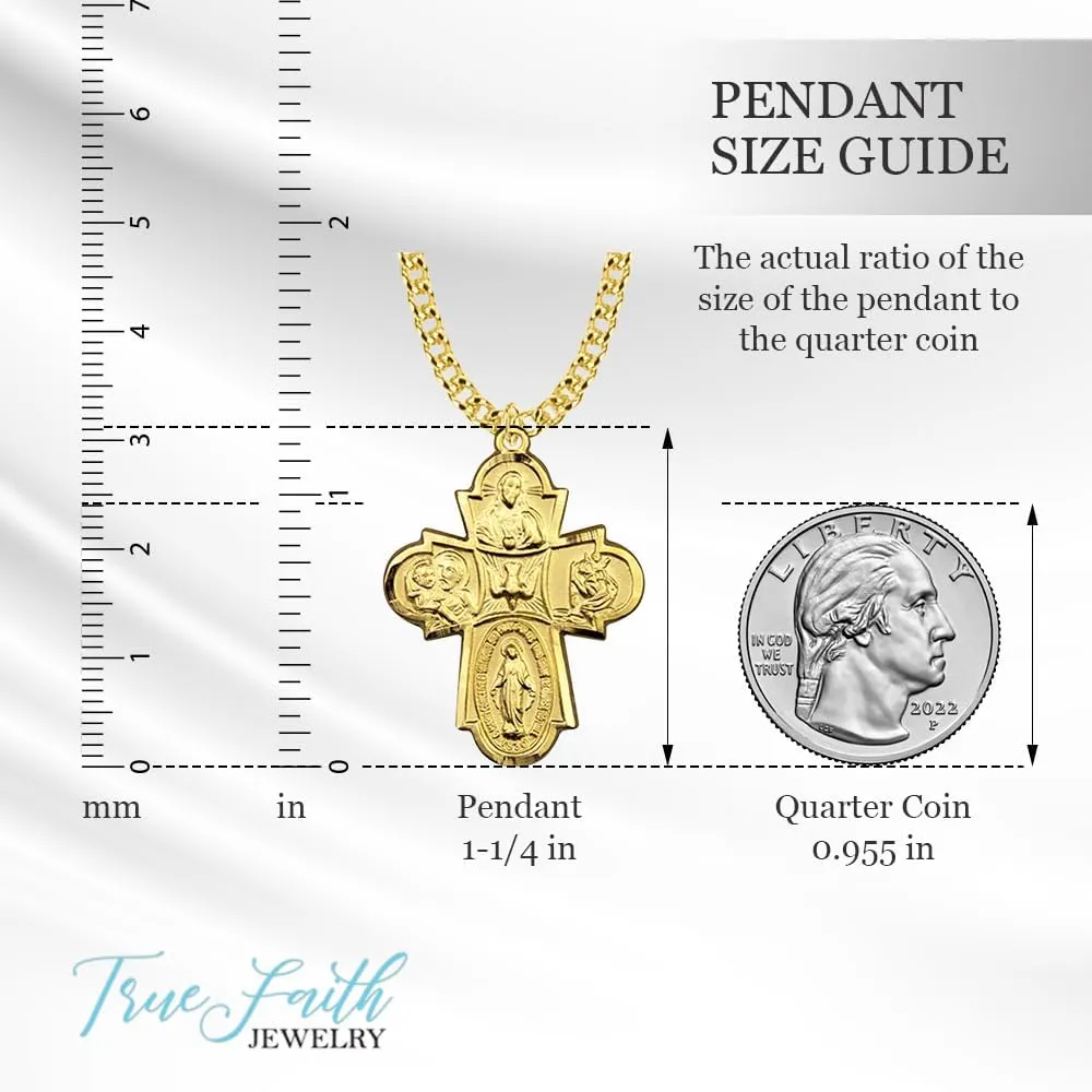 True Faith Jewelry Sterling Silver 5 Way Medal Cross Medal Pendant Necklace Religious Jewelry