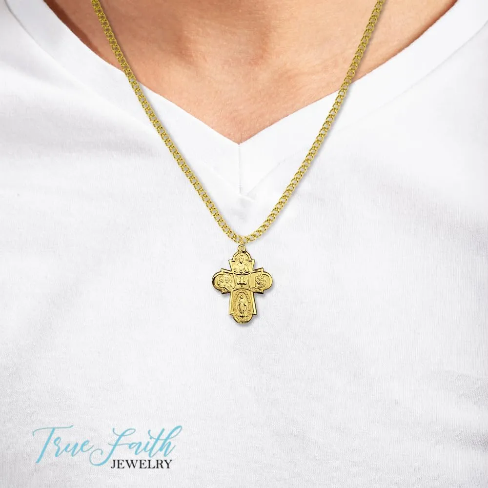 True Faith Jewelry Sterling Silver 5 Way Medal Cross Medal Pendant Necklace Religious Jewelry