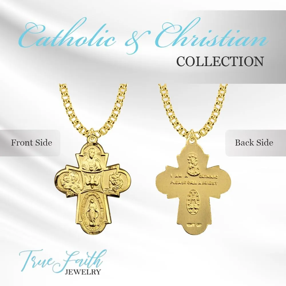 True Faith Jewelry Sterling Silver 5 Way Medal Cross Medal Pendant Necklace Religious Jewelry