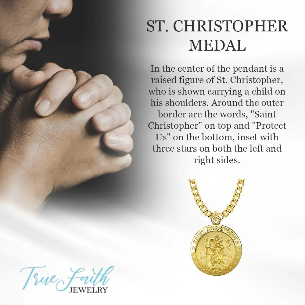 True Faith Jewelry Sterling Silver Saint Christopher Medal Patron Saint Pendant Necklace Religious Jewelry