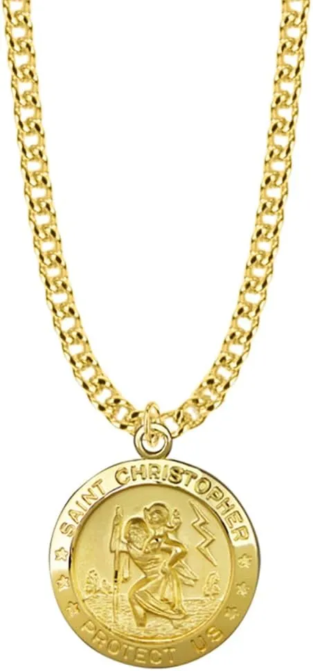 True Faith Jewelry Sterling Silver Saint Christopher Medal Patron Saint Pendant Necklace Religious Jewelry