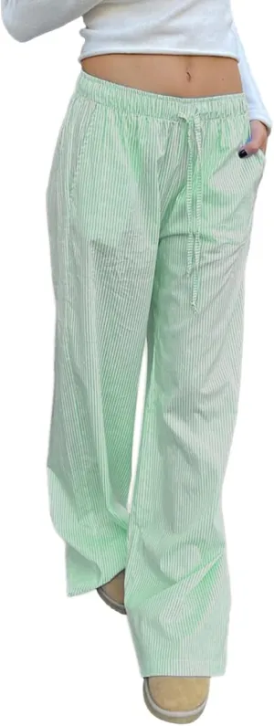 Tsultryofs Women Y2K Striped Long Pants Drawstring High Waist Wide Leg Trouser Casual Relaxed Fit Straight Lounge Pants