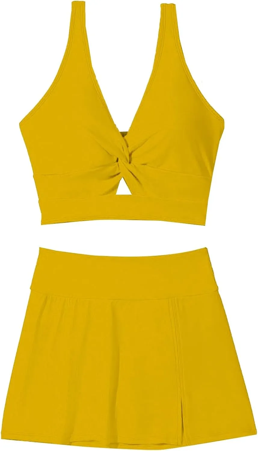 Two Piece Bikini Skirt Swimsuit Beach 2 Piece Bathing Suits for Women Twist Bikini Bras High Waisted Skirts Swimwear