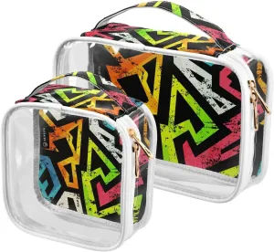 Urban Grunge Geometric 2 Pieces Clear Makeup Cosmetic Bags for Traveling Vacation Organizing, Toiletry Bags for Women Men, PVC Waterproof Travel Organizer