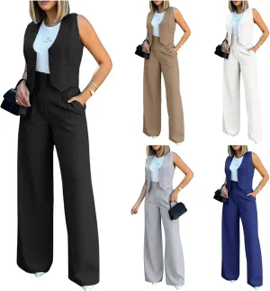 Vest Pants Suits for Women Sleeveless Suit Vest and Wide Leg Pants Business Casual Blazer Sets Suit Matching Sets