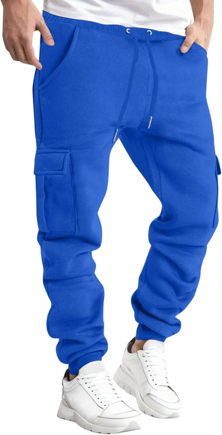 Vifucz Men Pockets Trousers Pants Solid Casual Sweatpants Elastic Waist Sport Long Pants Breathable Fall Winter Sweat Pants