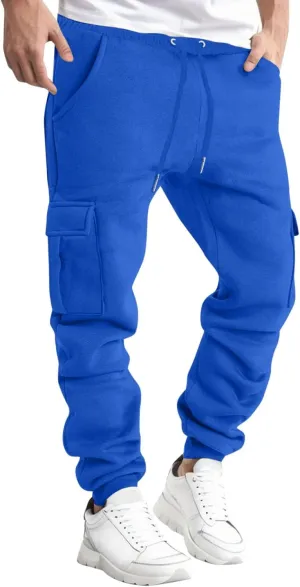 Vifucz Men Pockets Trousers Pants Solid Casual Sweatpants Elastic Waist Sport Long Pants Breathable Fall Winter Sweat Pants