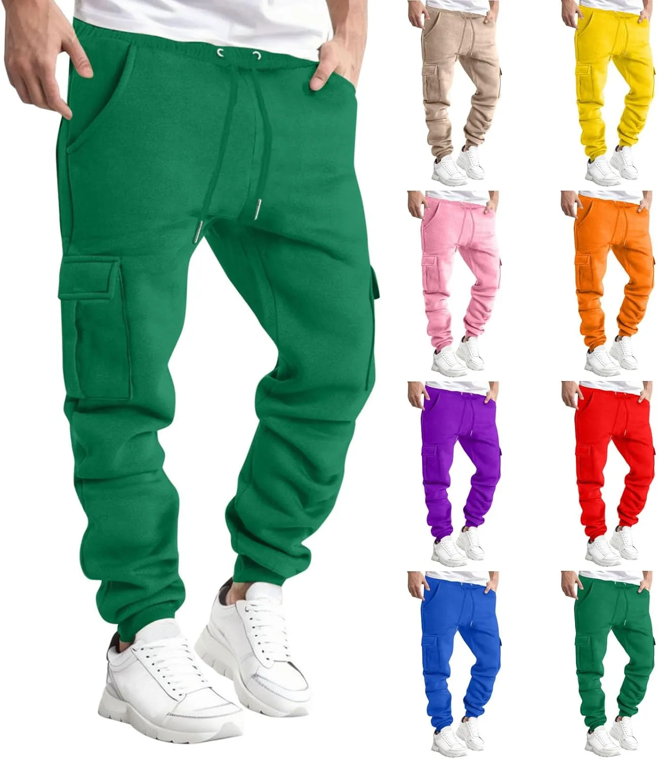 Vifucz Men Pockets Trousers Pants Solid Casual Sweatpants Elastic Waist Sport Long Pants Breathable Fall Winter Sweat Pants