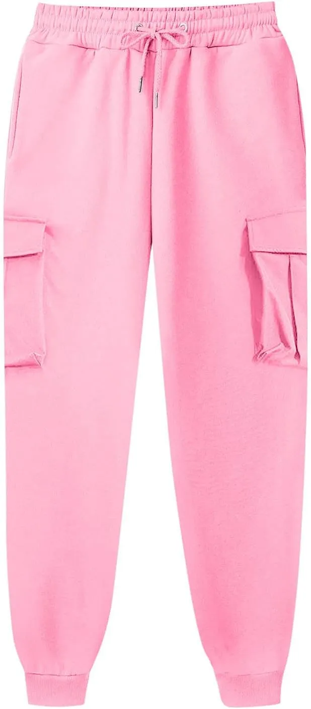 Vifucz Men Pockets Trousers Pants Solid Casual Sweatpants Elastic Waist Sport Long Pants Breathable Fall Winter Sweat Pants