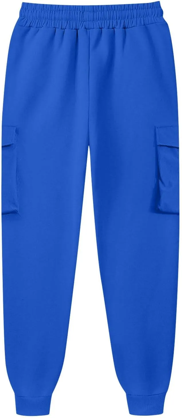 Vifucz Men Pockets Trousers Pants Solid Casual Sweatpants Elastic Waist Sport Long Pants Breathable Fall Winter Sweat Pants
