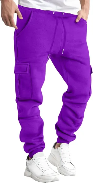 Vifucz Men Pockets Trousers Pants Solid Casual Sweatpants Elastic Waist Sport Long Pants Breathable Fall Winter Sweat Pants