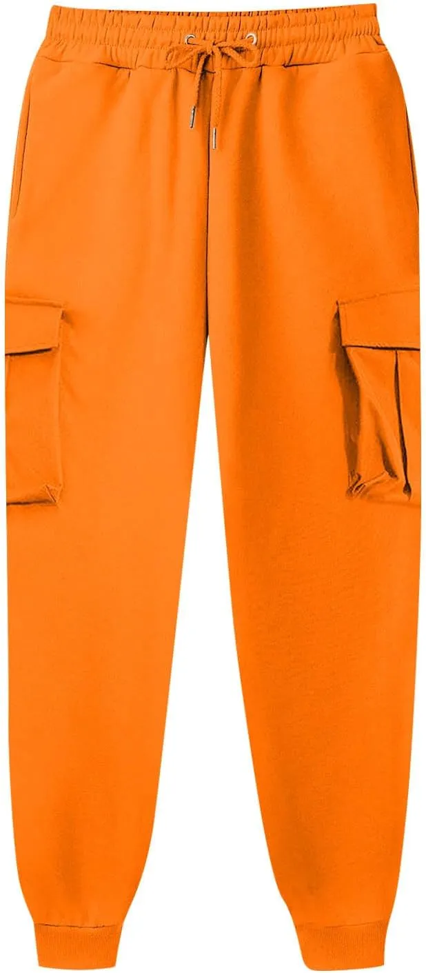 Vifucz Men Pockets Trousers Pants Solid Casual Sweatpants Elastic Waist Sport Long Pants Breathable Fall Winter Sweat Pants